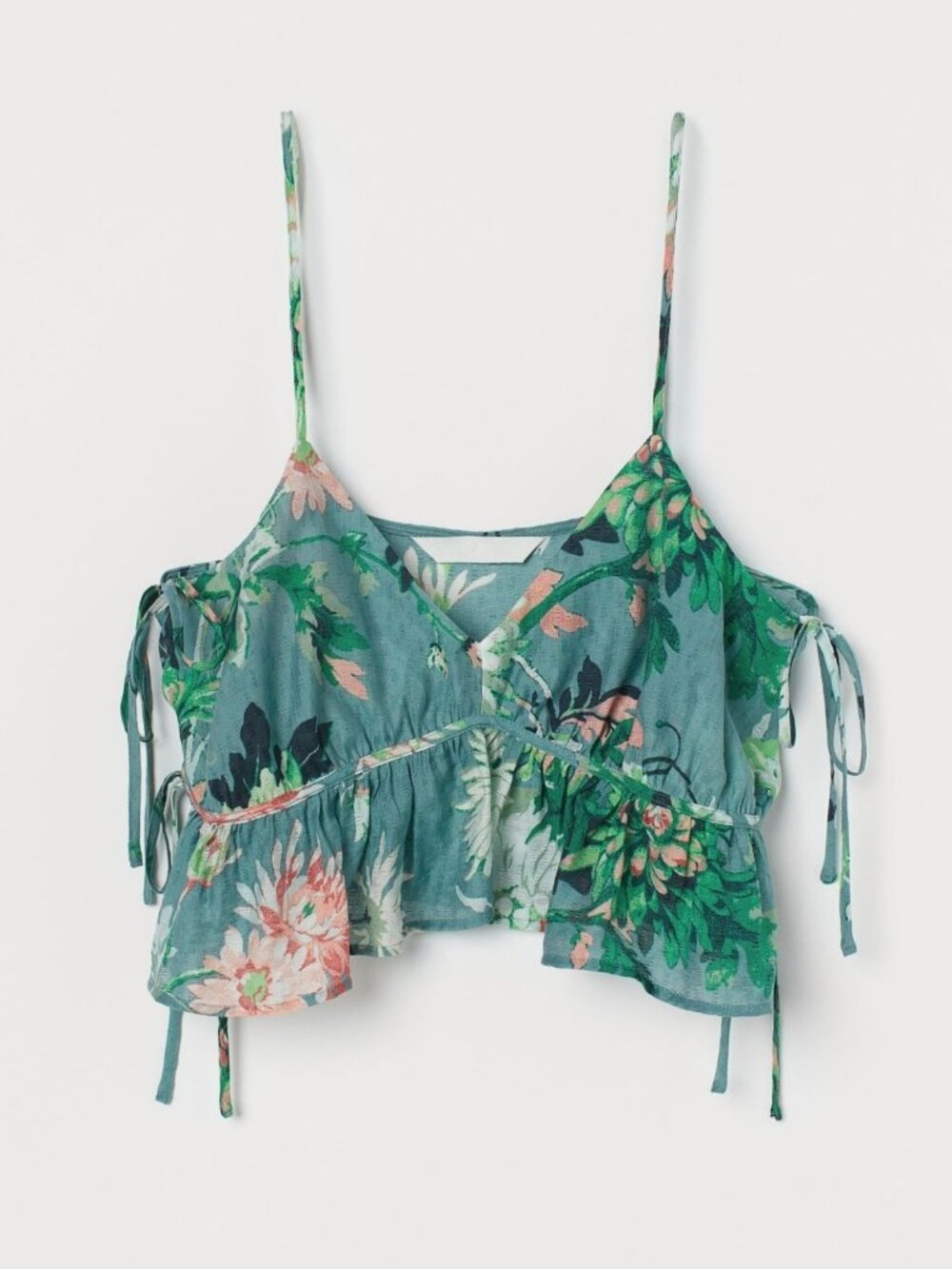 H&M Teal Floral Side Tie Crop Top Size Medium